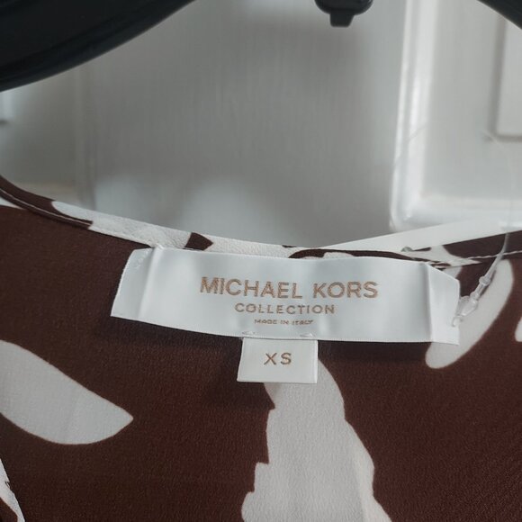 Michael Kors Collection Floral Silk V-Neck Brown White Caftan Dress - Picture 4 of 9